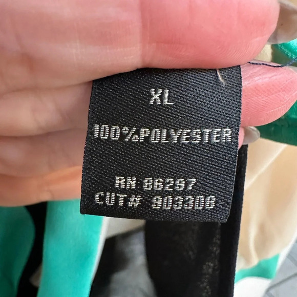 BCBGMAXAZRIA Cream Teal Black Color Block Front Zip Sheer Blouse Size XL - Picture 7 of 9